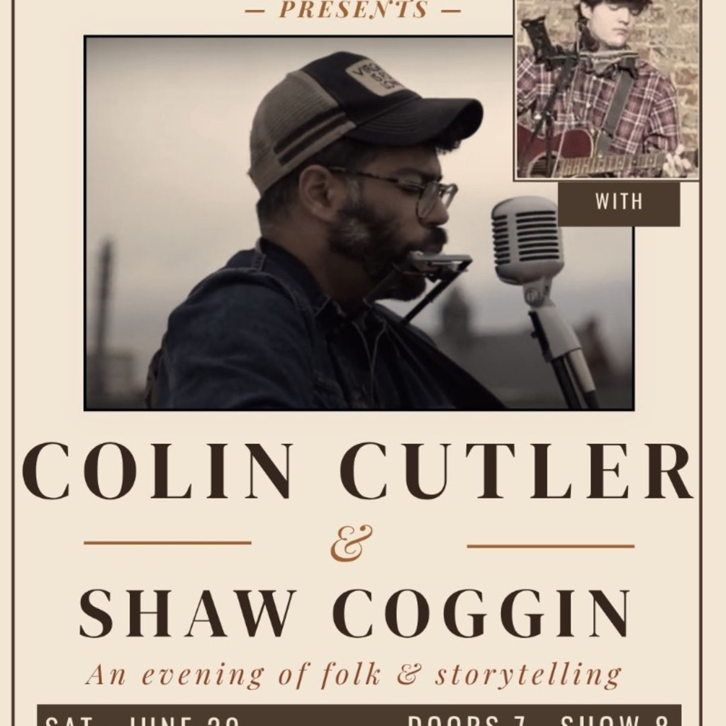 Promo flyer for Colin Cutler at David’s 105 Listening Room, featuring a photo of Colin holding a guitar and singing into a microphone. The flyer includes event details for the Colin Cutler show.