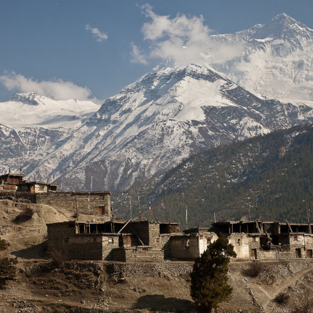Huge snow and ice clad mountain in Nepal