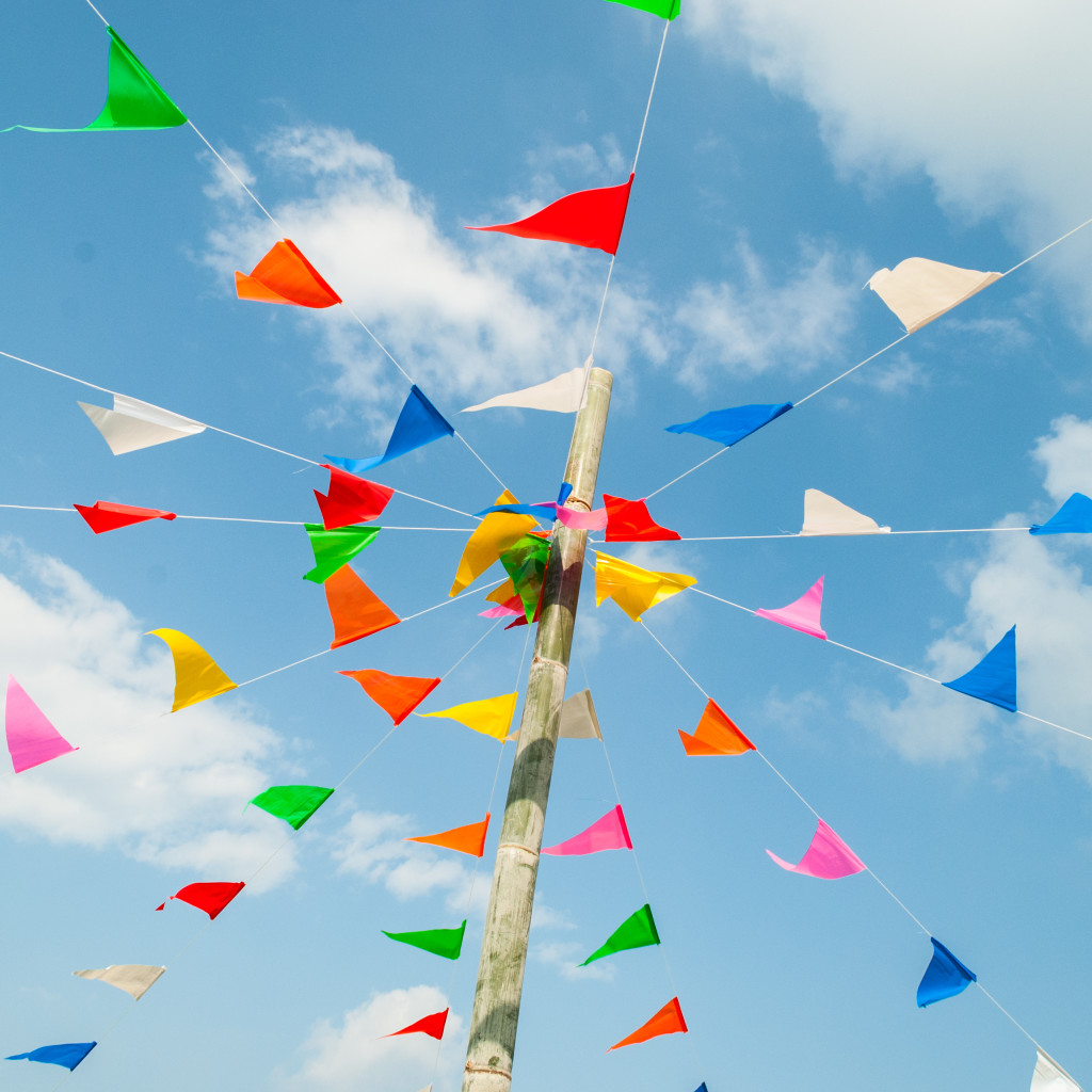 Totem pole with multi-coloured bunting