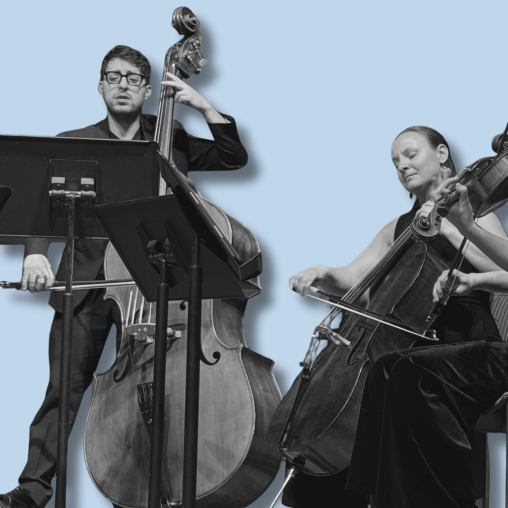 Two musicians (bass, cello) are performing together.