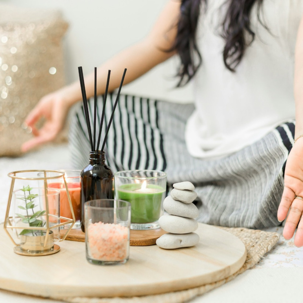 Meditation pose and calming scents