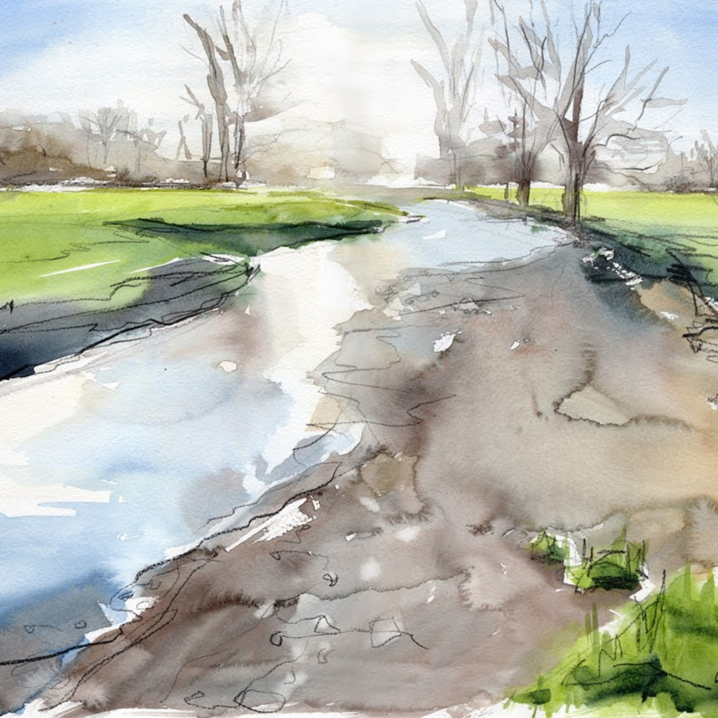 river and trees painting
