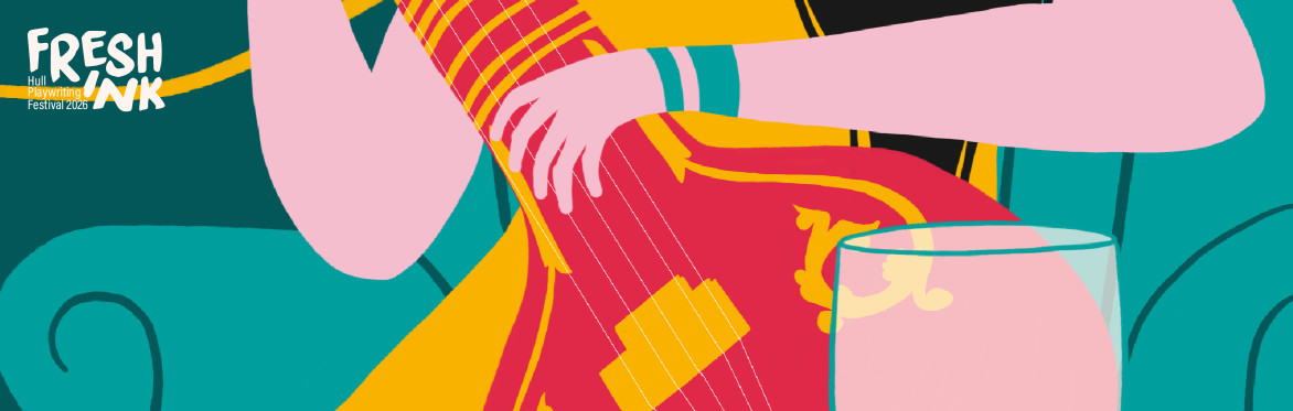 Illustration of an old boxy television set inside a wrestling ring, with a female wrestler in a stripey costume leaping through the screen.