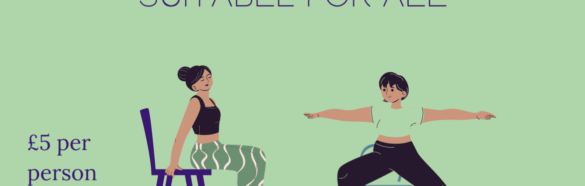 two cartoon women practicing chair yoga