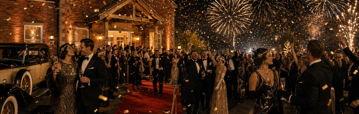 New Years Eve Great Gatsby Gala Dinner Show with 5 piece band and showgirls dancing.