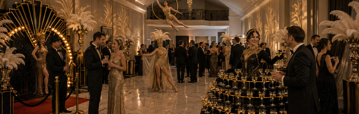 New Years Eve Great Gatsby Gala Dinner Show with 5 piece band and showgirls dancing.