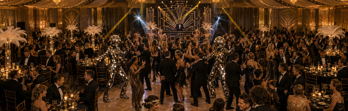 New Years Eve Great Gatsby Gala Dinner Show with 5 piece band and showgirls dancing.