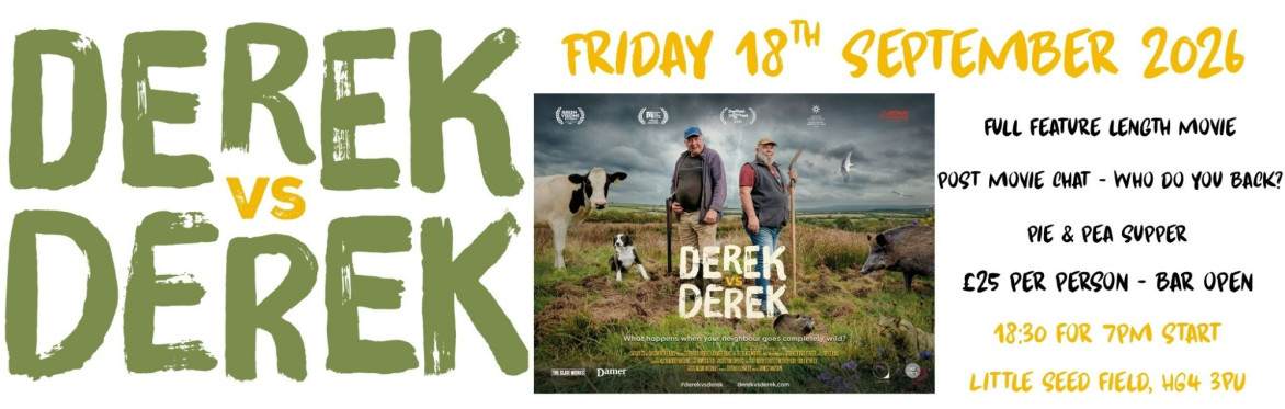 Image describes the event details for a farmer screening of Derek vs Derek.