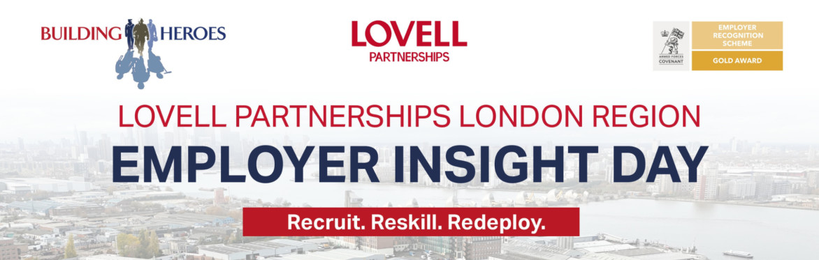 Lovell Employer Insight Day title, overlaying imagery of the London cityscape