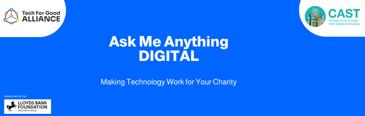 Tech for Good Alliance logo, CAST logo and Lloyds Bank Foundation Logo on a blue background
