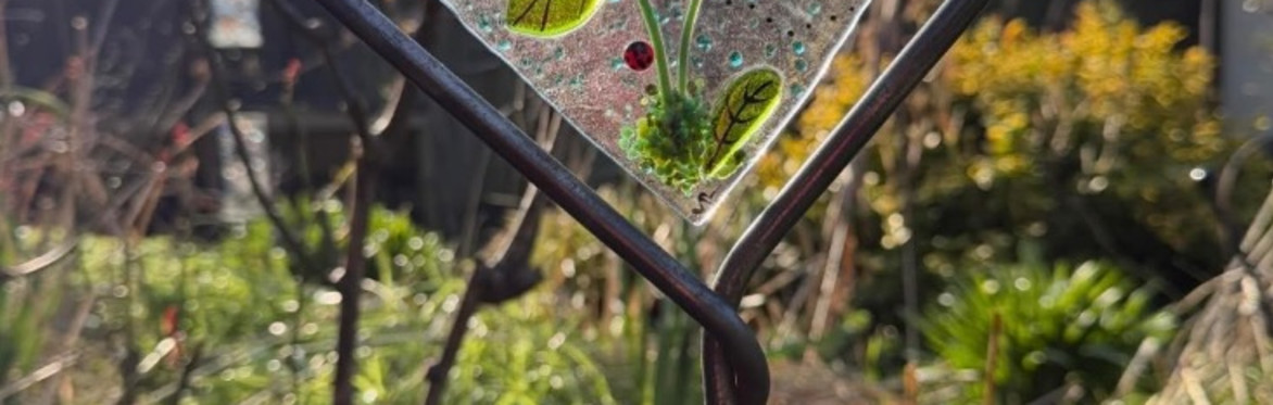 Fused glass large heart on iron stand
