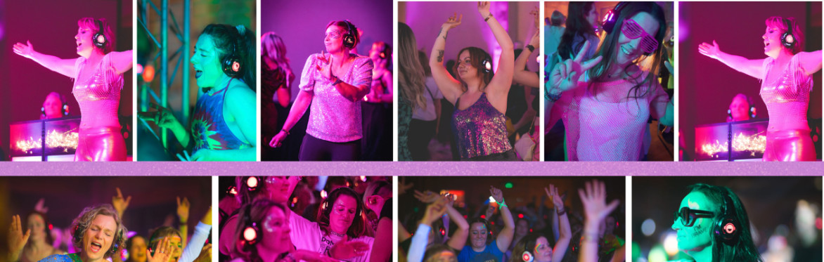 Colourful image of people dancing at a silent disco