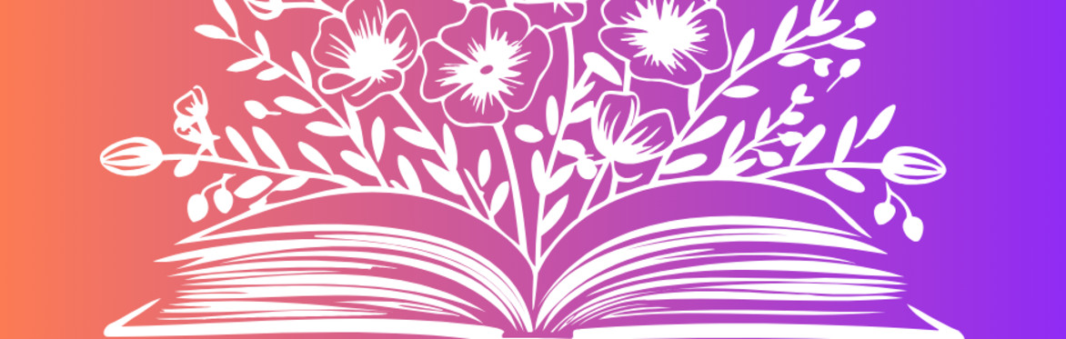 An open book with flowers springing from the pages.