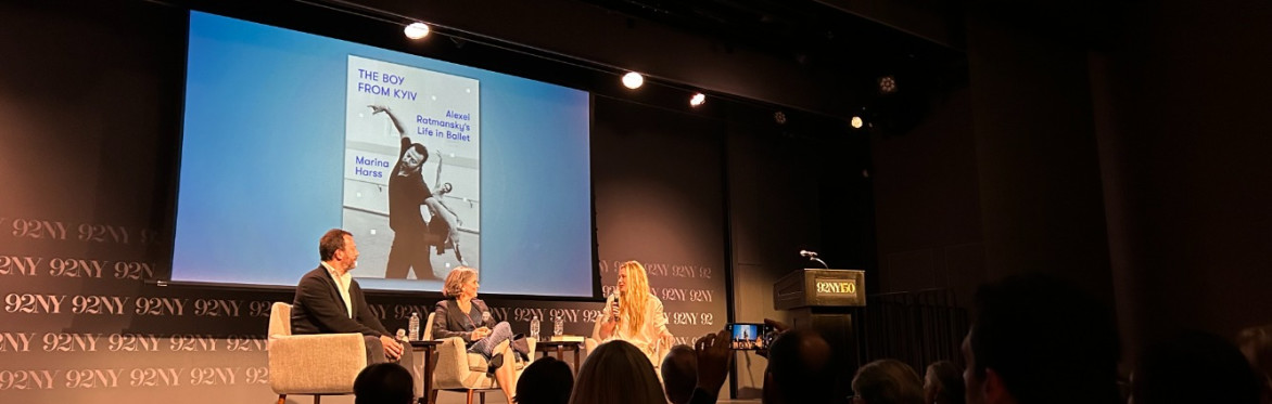 Marina Harss with Choreographer Alexei Ratmansky and dancer Sara Mearns during her book launch at the 92nd St Y in October 2023.