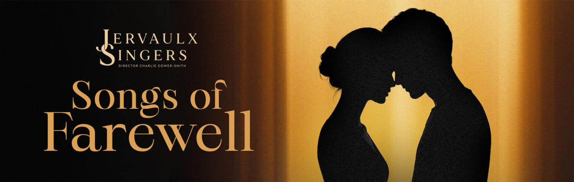 Event title 'Songs of Farewell' and the silhouette of two people with foreheads touching