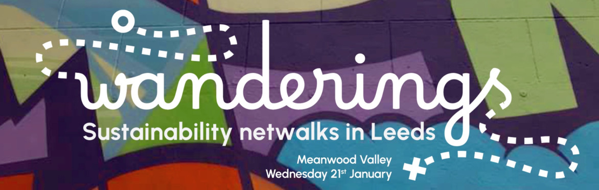 The vibrant Meanwood mural serves as the backdrop to the Wanderings logo