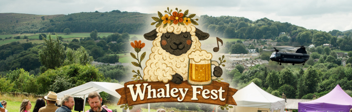 A festival scene with greenery and a dog in the foreground