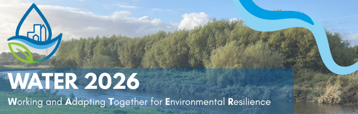 Horizontal banner displaying the conference name, logo, and an underlying image of a river and vegetated bank