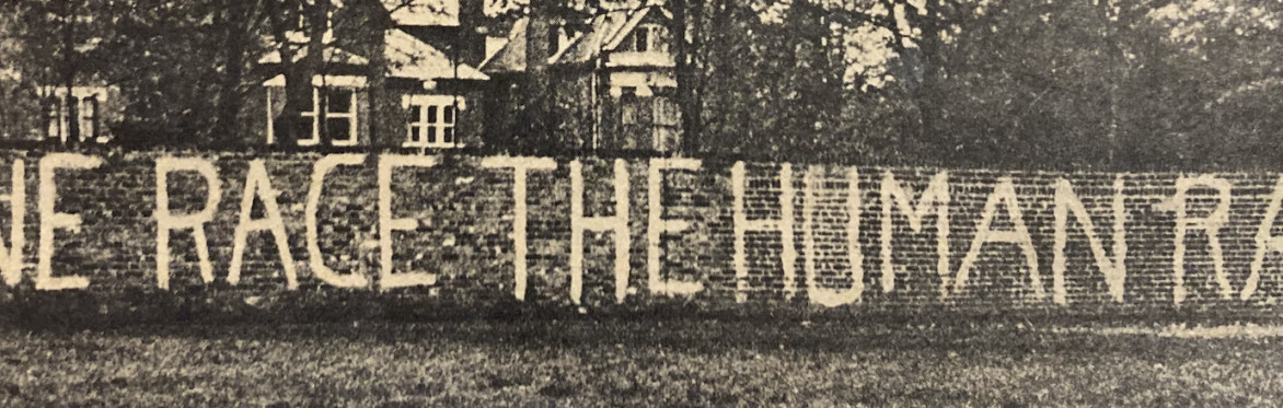 The words ONE RACE THE HUMAN RACE painted on a wall.