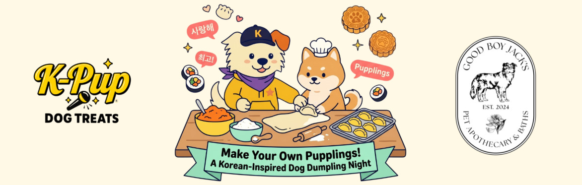 Three dumplings that are made for dogs on a cutting board