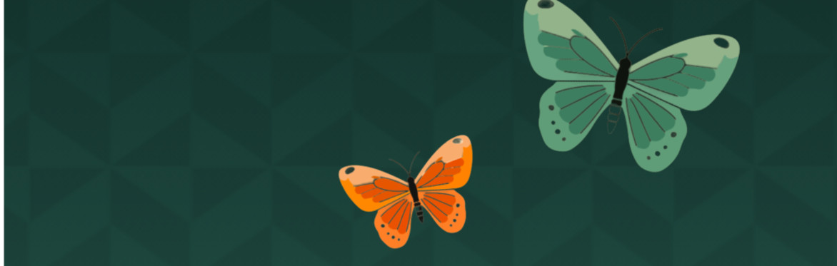 Two butterflies against green abstract background