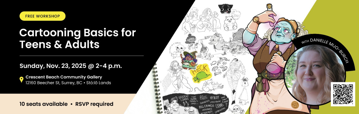 Cartooning Basics for Teens & Adults workshop banner.