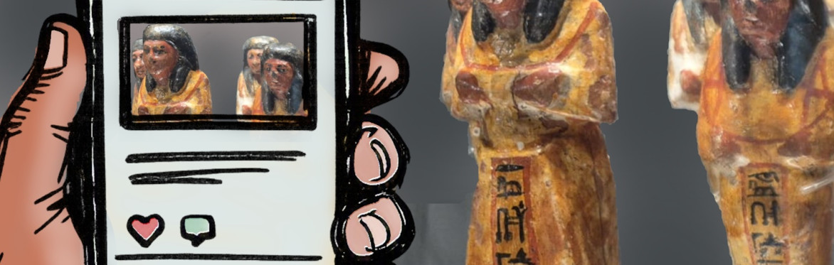 Animation of a phone with reaction icons capturing an image of ancient Egyptian figures