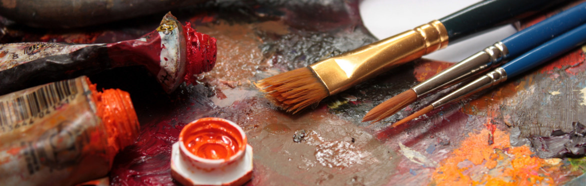 oil paints and brushes on a palette