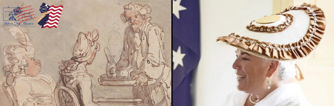 A picture of the Washingtons and a picture of a woman wearing an 18th-century hat.