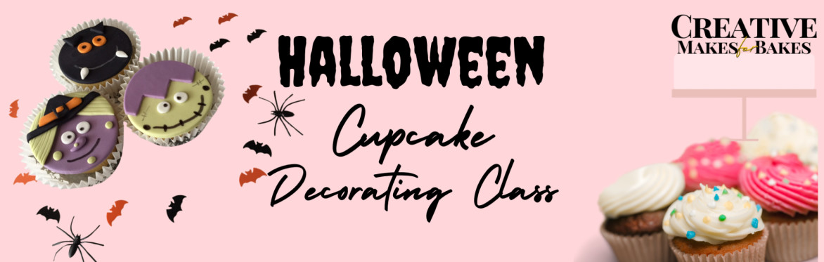 Halloween cupcakes with Halloween cupcake decorating class wording