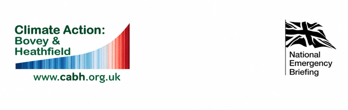 the logo of Climate Action: Bovey & Heathfield featuring the warming stripes