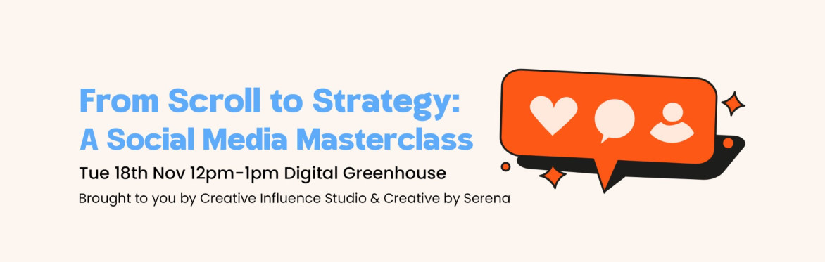 Social media icons above the text from scroll to strategy - a social media masterclass