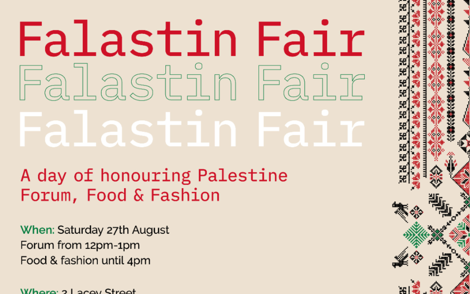 SOLD-OUT! Falastin Fair (Palestinian Forum, Food, Fashion)
