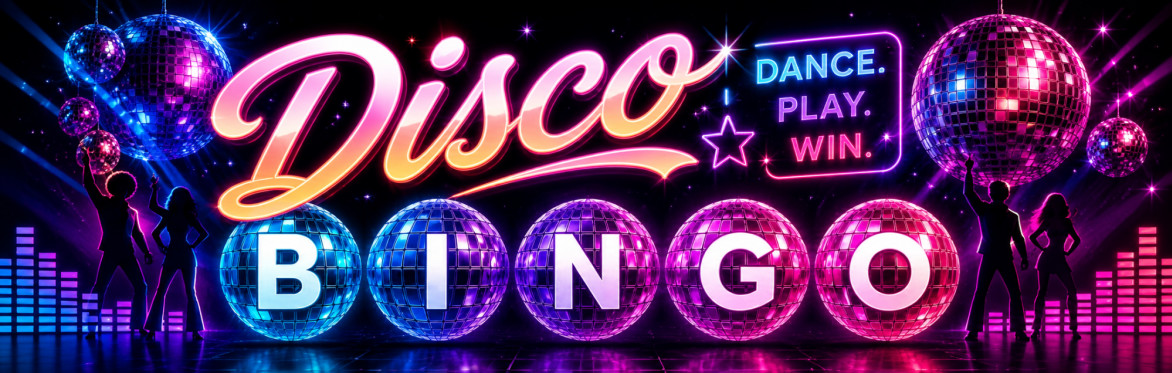 Disco Bingo with Disco balls and DJ Turntables.