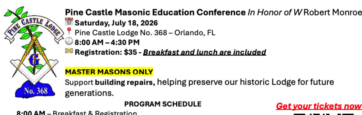 Second Pine Castle Masonic Education Conference!
