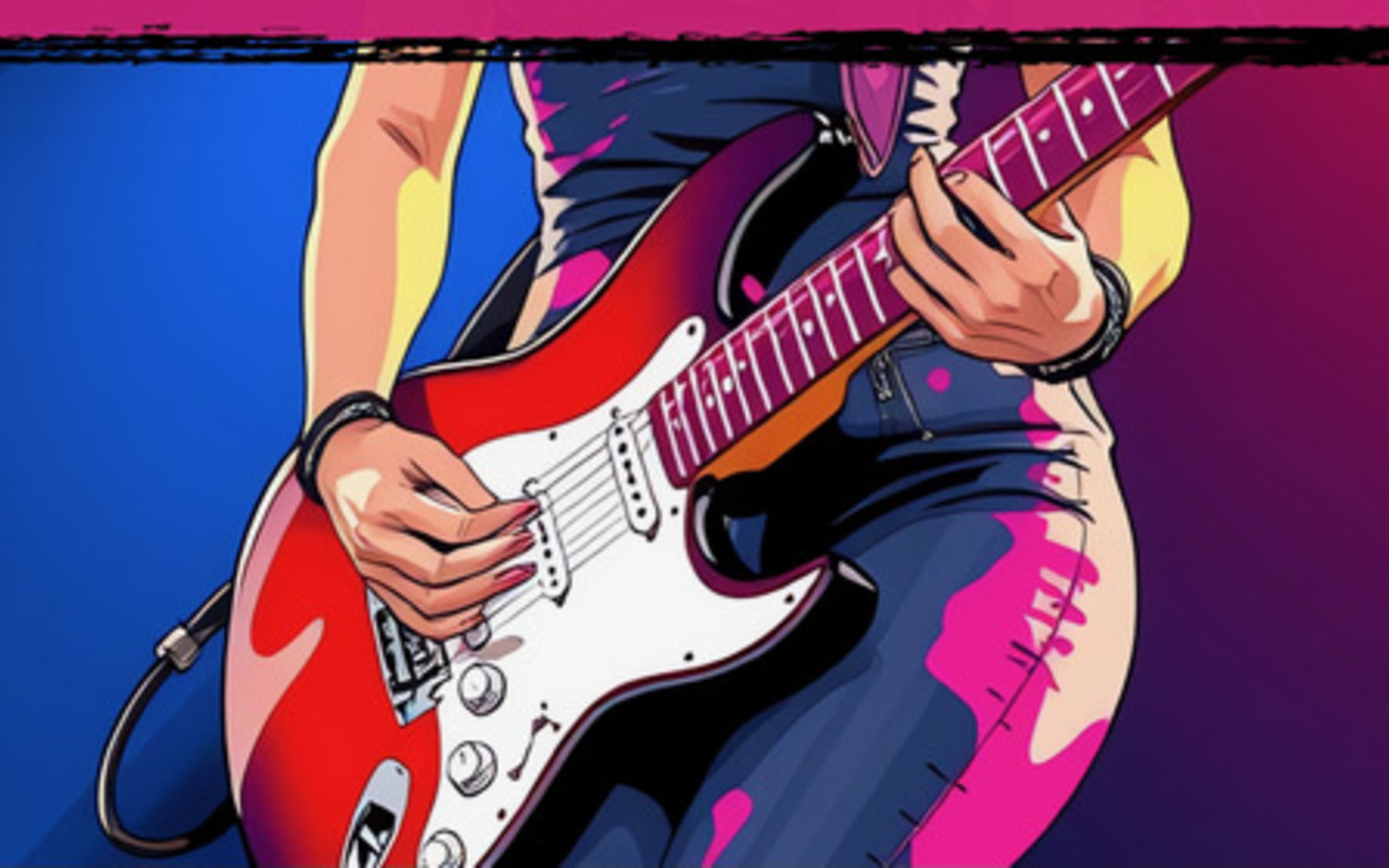 Lady playing an electric guitar