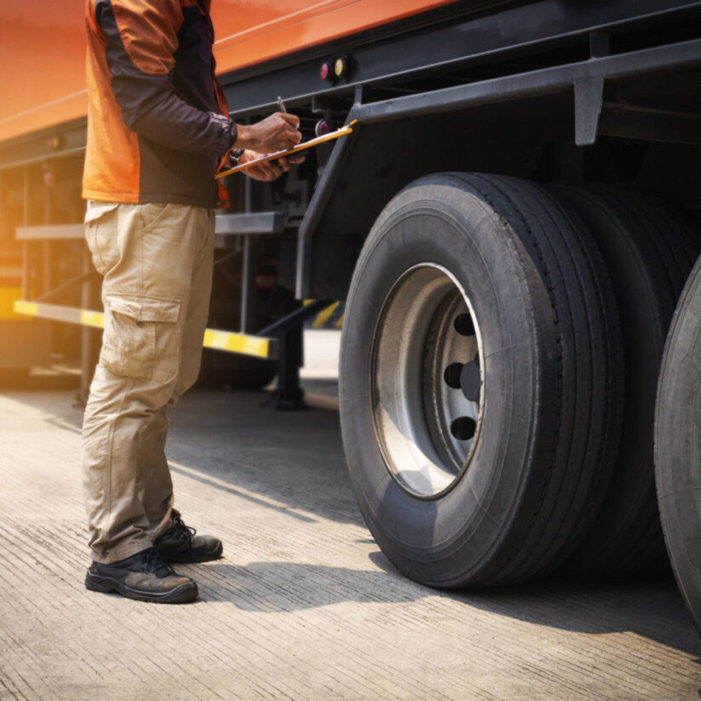 Driver stood near a HGV Trailer
