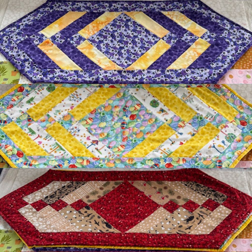 Image of 3 quilted table runners in various colours