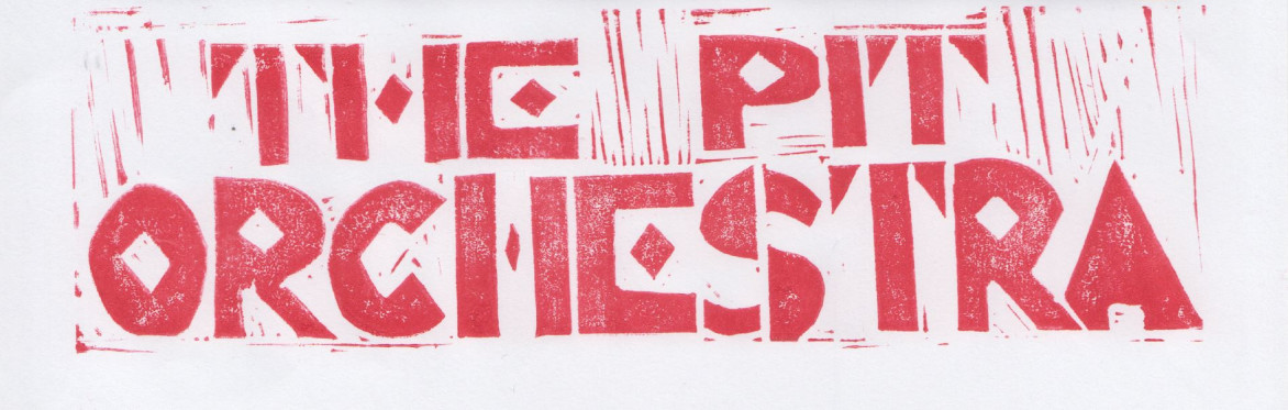A hand-printed red logo which reads "The Pit Orchestra"