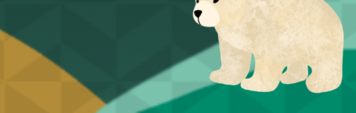 Polar bear in an ochre and teal abstract landscape
