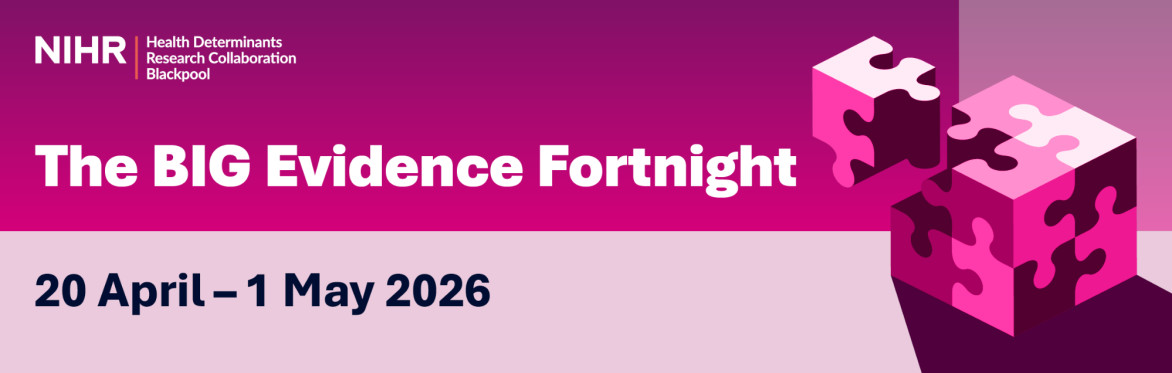 Image says Big Evidence Fortnight with a puzzle cube graphic and NIHR logo