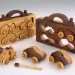 Walnut & Light Wood Toy Cars and Case 4 pack image