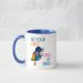 A cermaic white mug with a dark blue inside colour. Our 'Be Your Own Kind of Bird' design shows a multi-coloured bird holding a flower in it's beak.