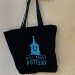 Large tote bag - black with turquoise print