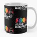 Black coffee mug with "I heart All Request Radio" patterned around it