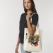 A printed undyed tote bag with margate film festival printed along one side and an illustrated graphic collage of eels, seaweed and an oyster in the middle