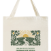 tote bag with yellow sunrise behind a green hill