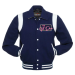 Navy with white accents bomber jacket with a pink and orange The Get Down logo on the left breast.
