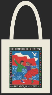 Full colour Festival Dancers printed on a natural cotton long-handled bag.  Bag approximately 37cm x 43cm, handle length approximately 30cm.