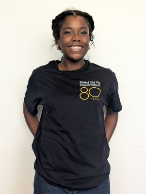 Student wearing branded T-Shirt